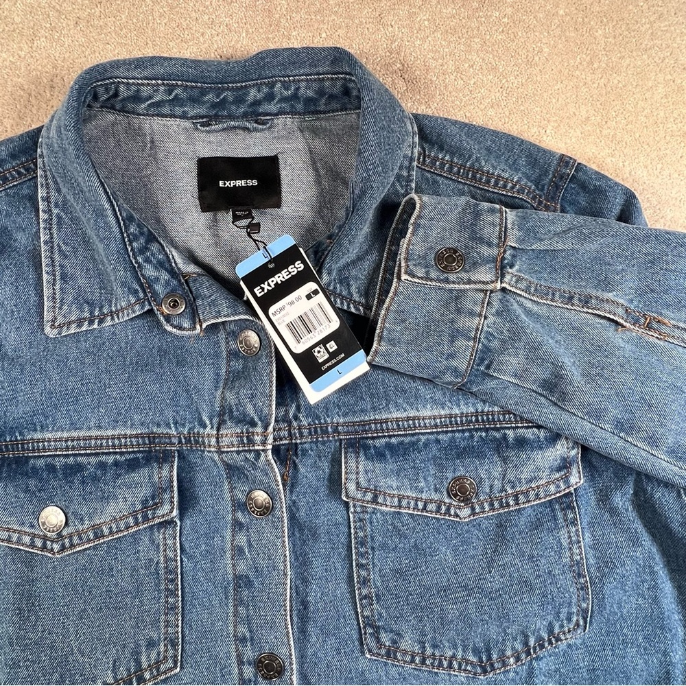 Express Denim Jacket Blue Jean Snap Front NWT Cotton Women's Large